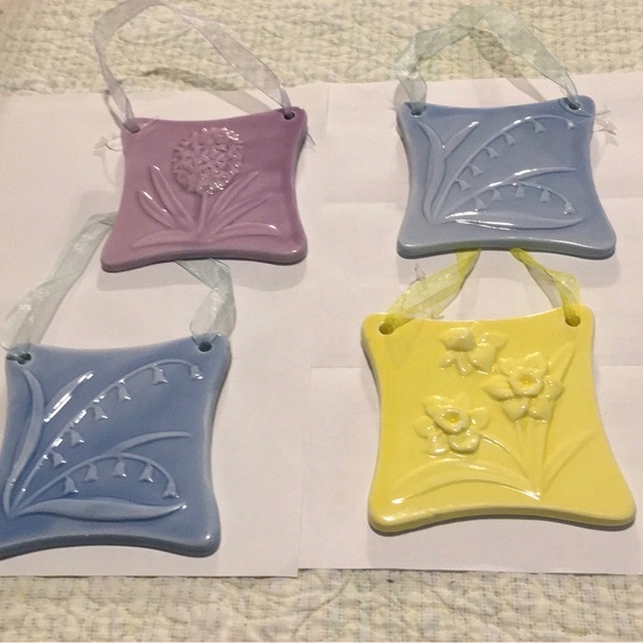 Flower tiles Hanging Decor 4 tiles Purple Blue & yellow Ceramic 5 x 5” Beauties - Picture 16 of 16